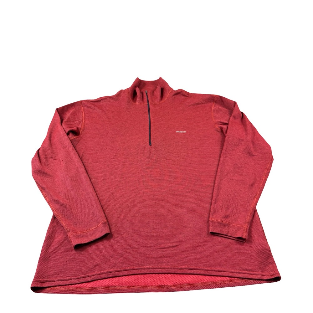 Patagonia Red Striped VTG Capilene Half Zip Mens Pullover Size L USA
